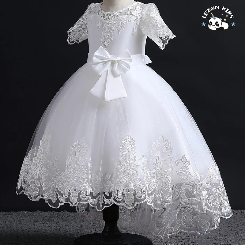 LEZONKIDS - Robes Enfants Pretty Peach Children's Girl Princess Flower Dress for Girl Summer Formal Solid